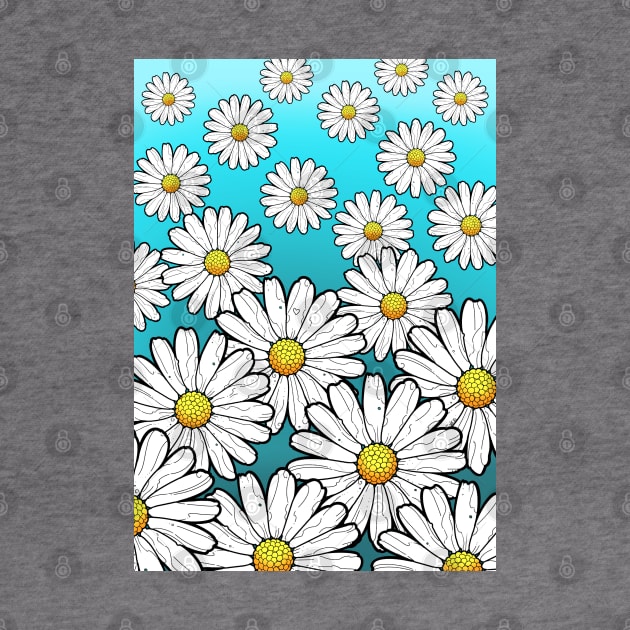 daisies floral pattern on a turquoise sky background by weilertsen